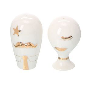 Jonathan Adler Gilded Mr. & Mrs. Muse Salt & Pepper, White